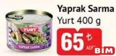 YURT YAPRAK SARMA 400 G fiyat ve kampanya bilgisi